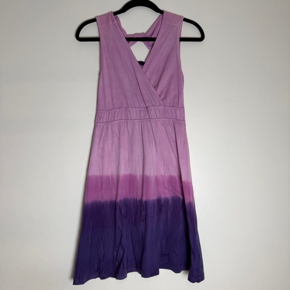 Prana Breathe Purple Ombre Organic Cotton Twist Back Mini Flare Dress Womens S